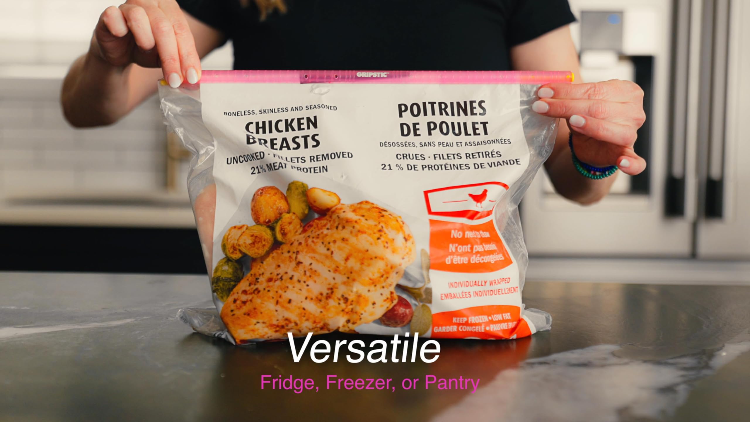 GripStic color-coded sizes help seal snacks to bulk items.