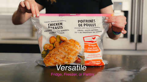 GripStic color-coded sizes help seal snacks to bulk items.