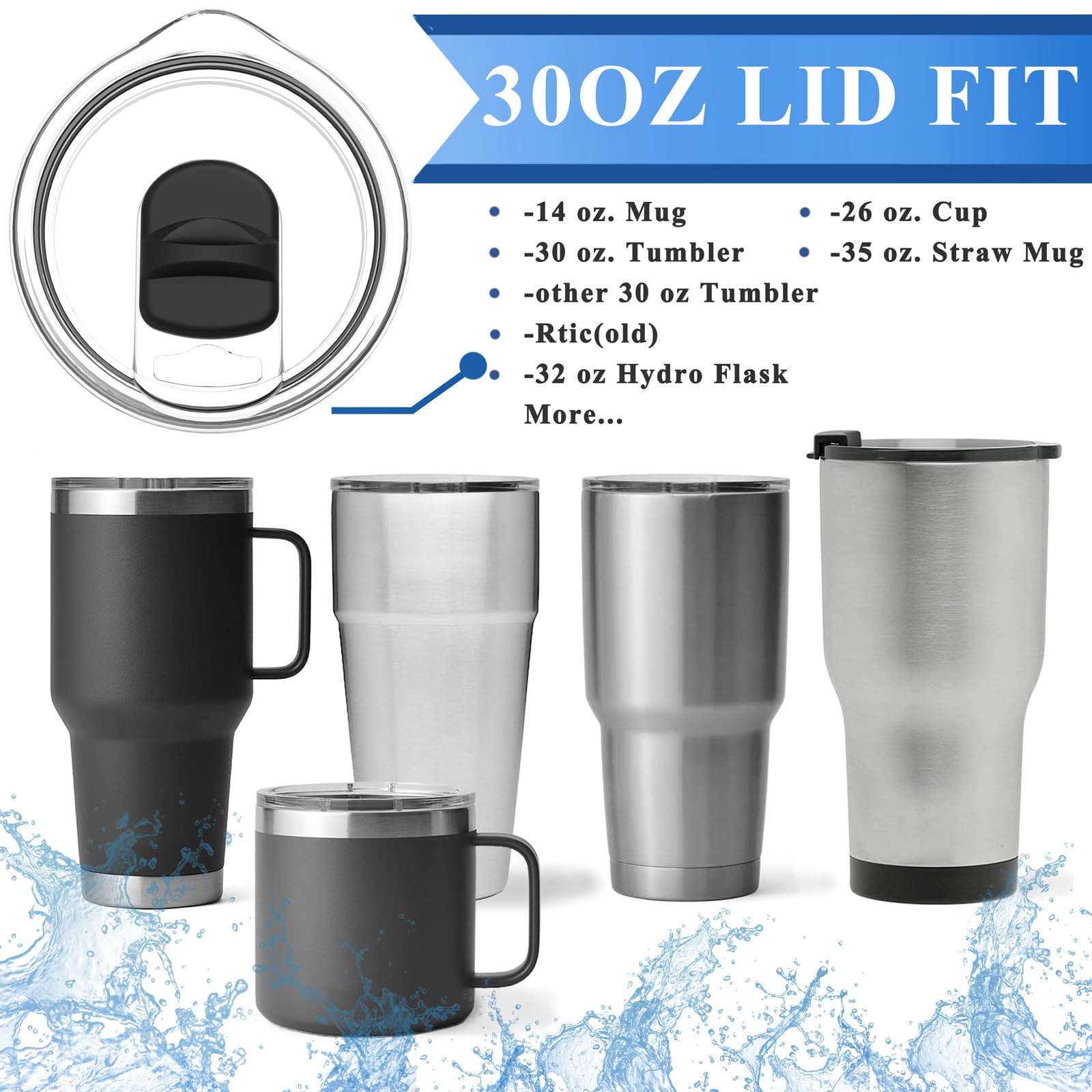 GrliTra 30oz tumbler lid, open view, easy sipping and straw compatibility.