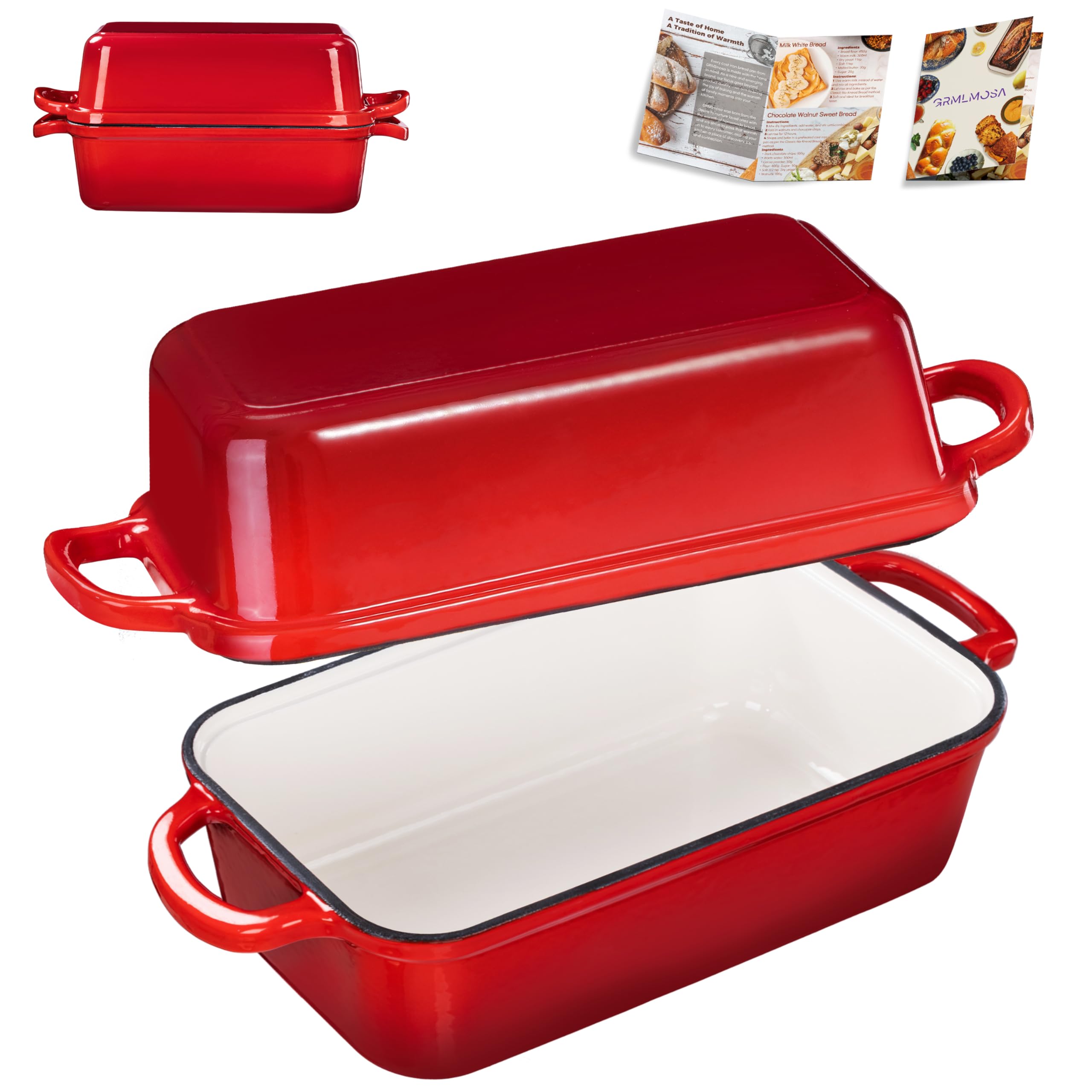 GRMlmosa 2-in-1 cast iron loaf pan with lid enables versatile baking and even crusts.