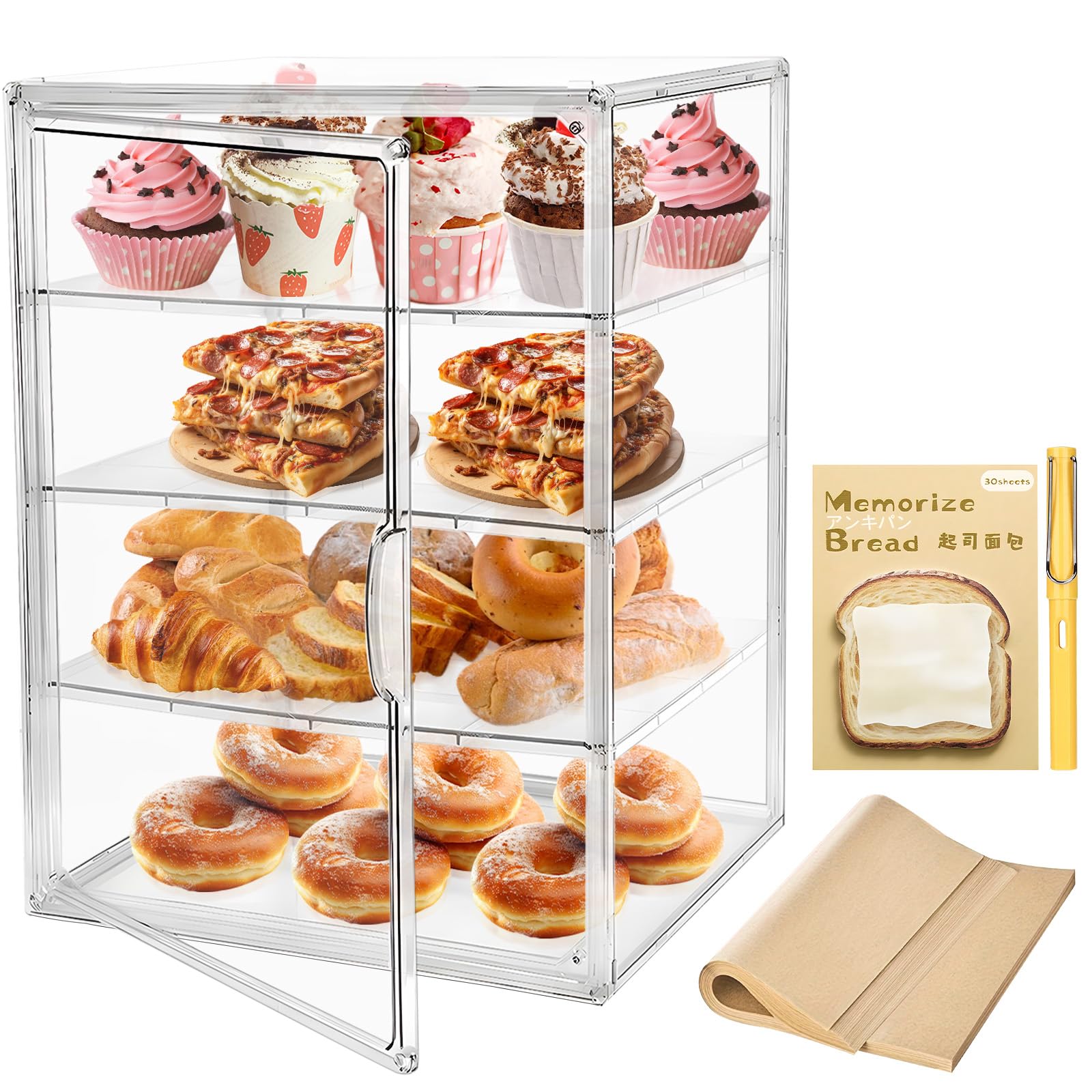 Grnheat pastry display case with four tiers for organized bakery displays.