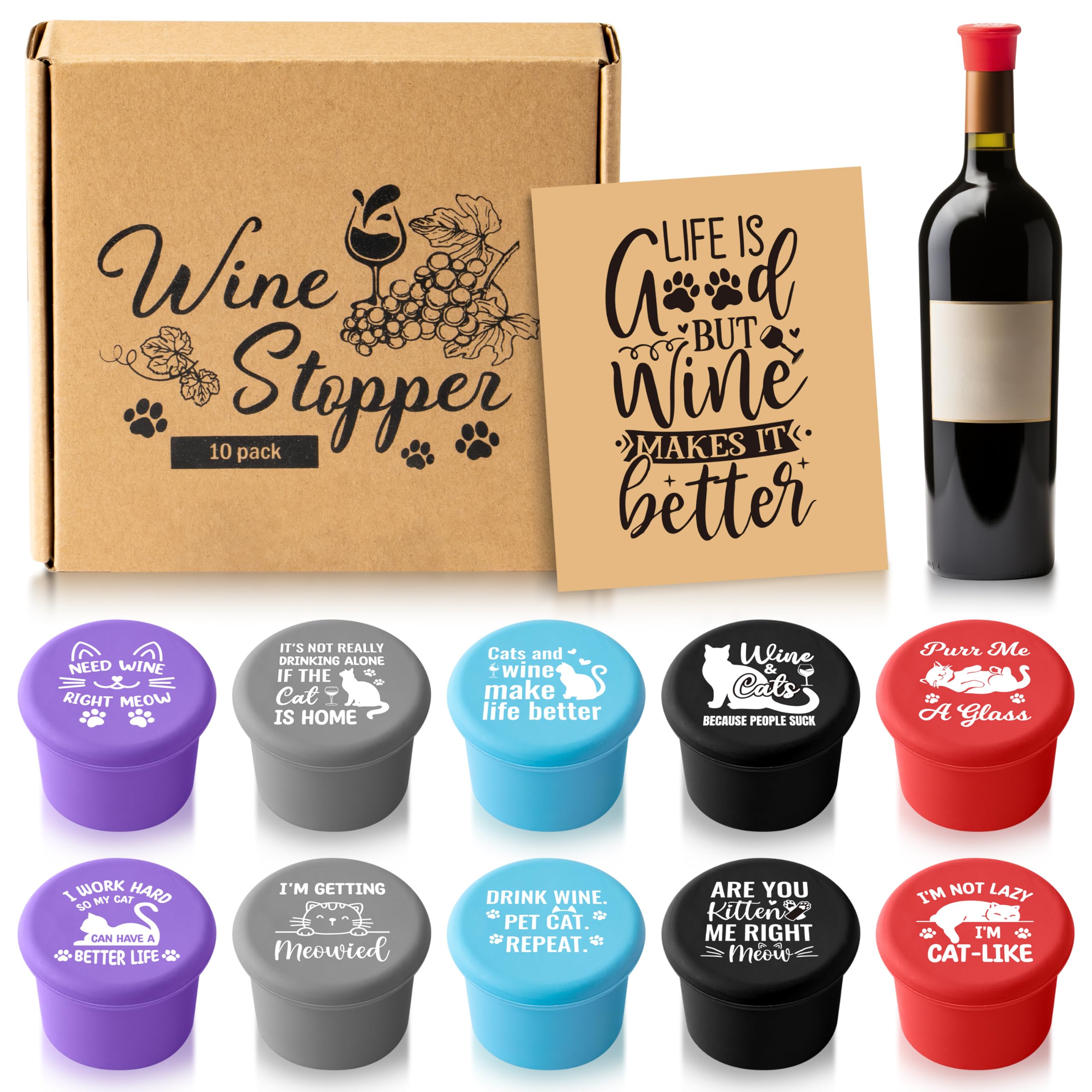 GROBRO7 cat-themed wine stoppers gift box keeps bottles fresh