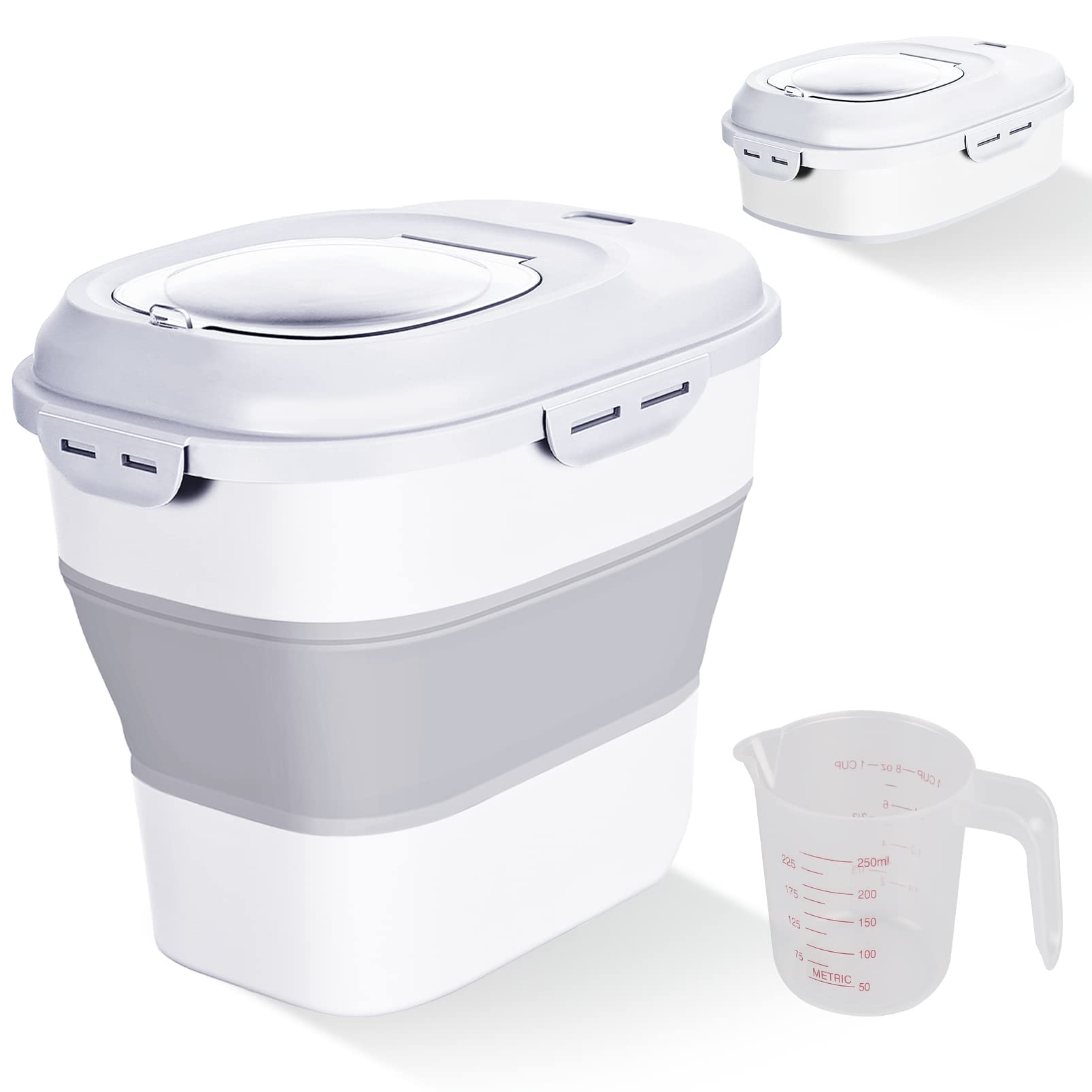 Gropecan container with extended capacity stores rice; clear lid for quick checks.