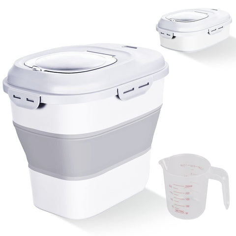 Gropecan container with extended capacity stores rice; clear lid for quick checks.