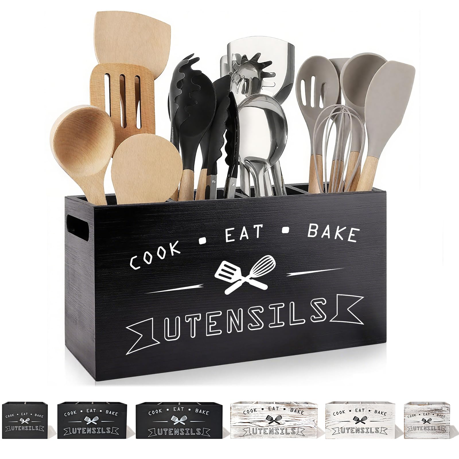 Groqrsn large black utensil organizer with removable dividers for easy customization and tidy counter storage