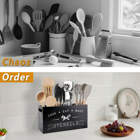 Dedicated spoon and spatula spaces keep kitchen tools organized and within reach