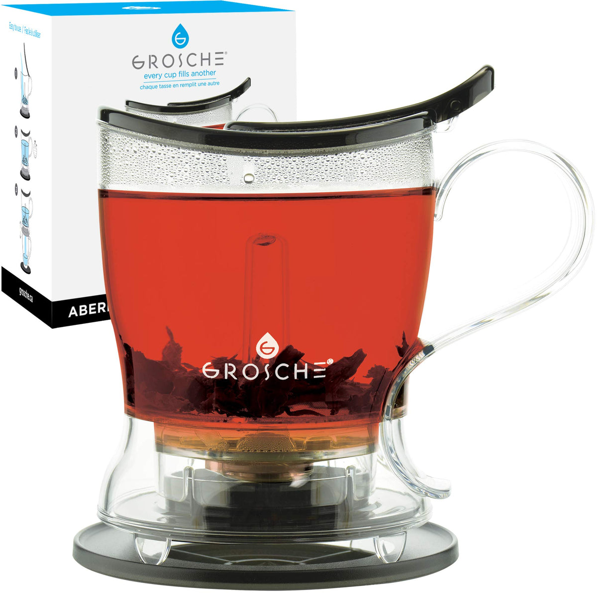 GROSCHE Aberdeen teapot top view shows bottom-dispensing design for easy brewing