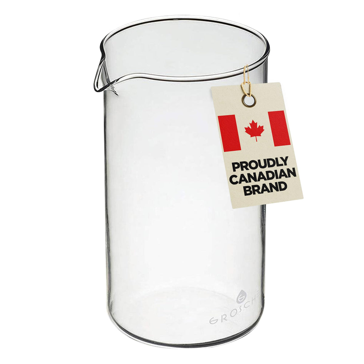 GROSCHE beaker front view in borosilicate glass, 34 oz, universal replacement for coffee and tea makers.