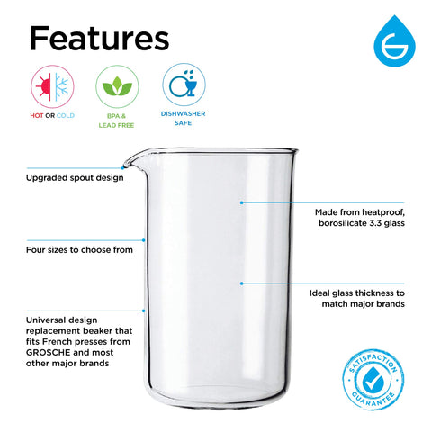 GROSCHE 34 oz beaker helps elevate your daily brew with clearer pours.