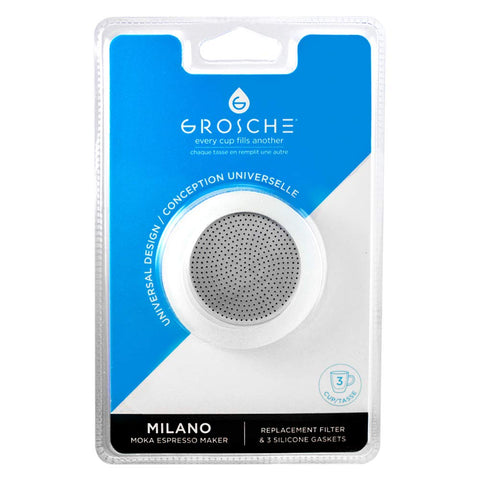GROSCHE Milano silicone gasket closeup ensures a tight 3-cup espresso seal.