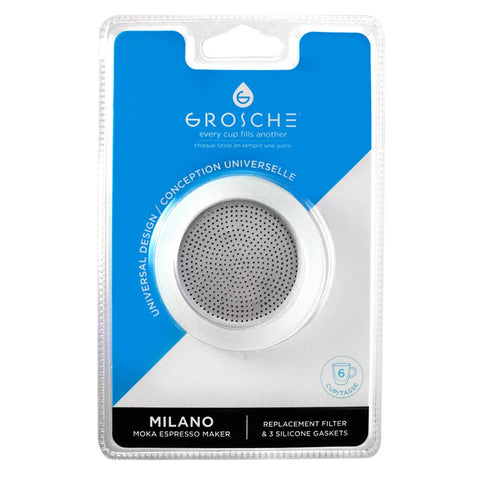 GROSCHE Milano silicone gasket 3-pack ensures strong seal for smooth espresso extraction.