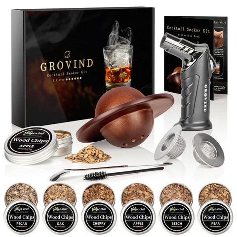 Grovind whiskey smoker kit assembly showing components for flavorful smoked cocktails.
