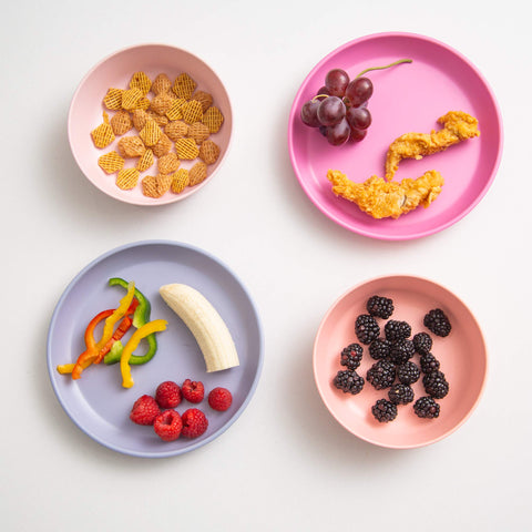 Grow Forward bamboo kids plates and bowls stackable design neatly saves cabinet space