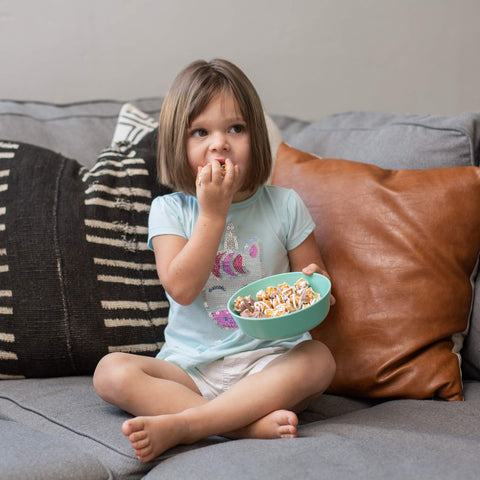 Grow Forward bamboo plates with a high lip design for self-feeding support