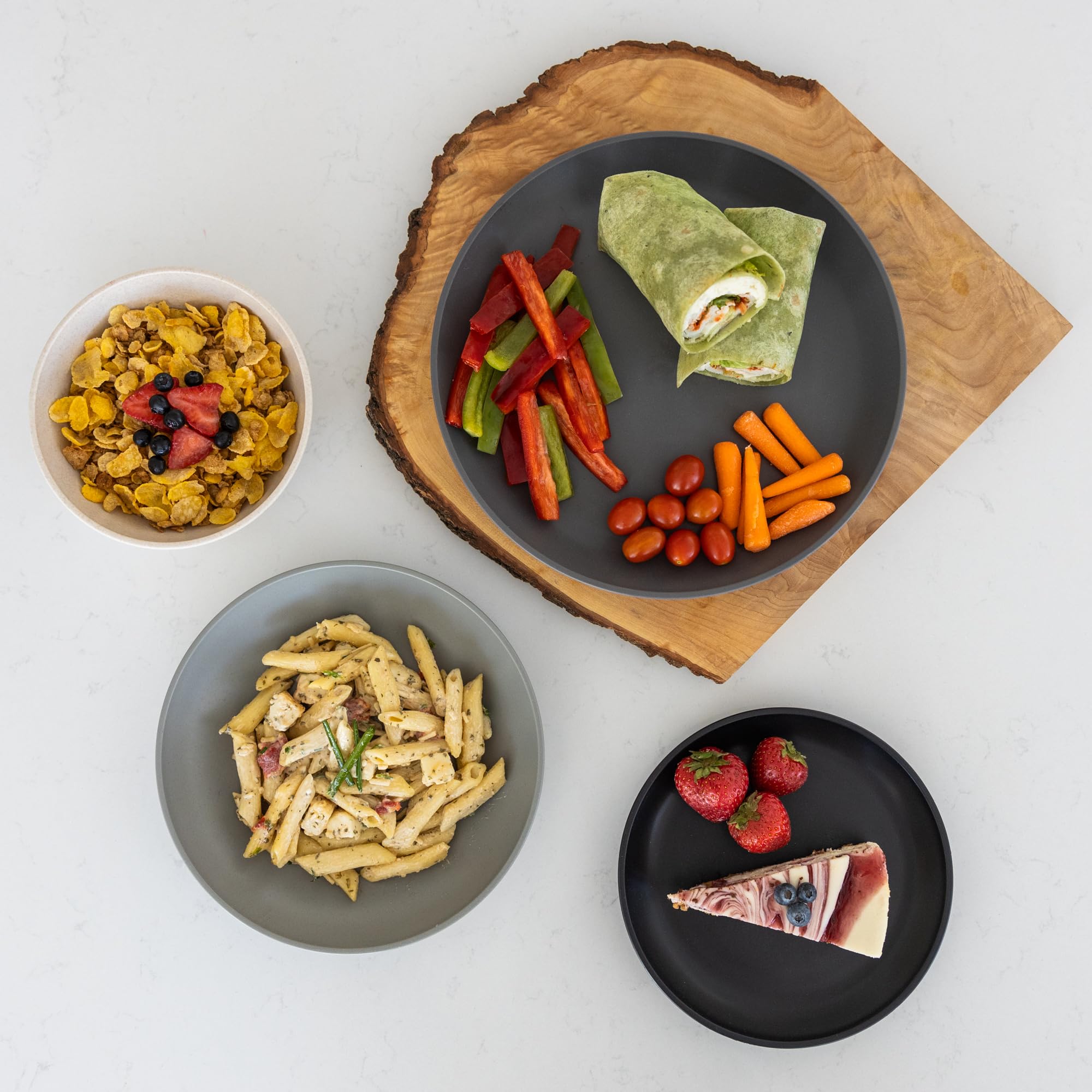 Grow Forward Moonlight outdoor dining setup on a patio with durable dishware