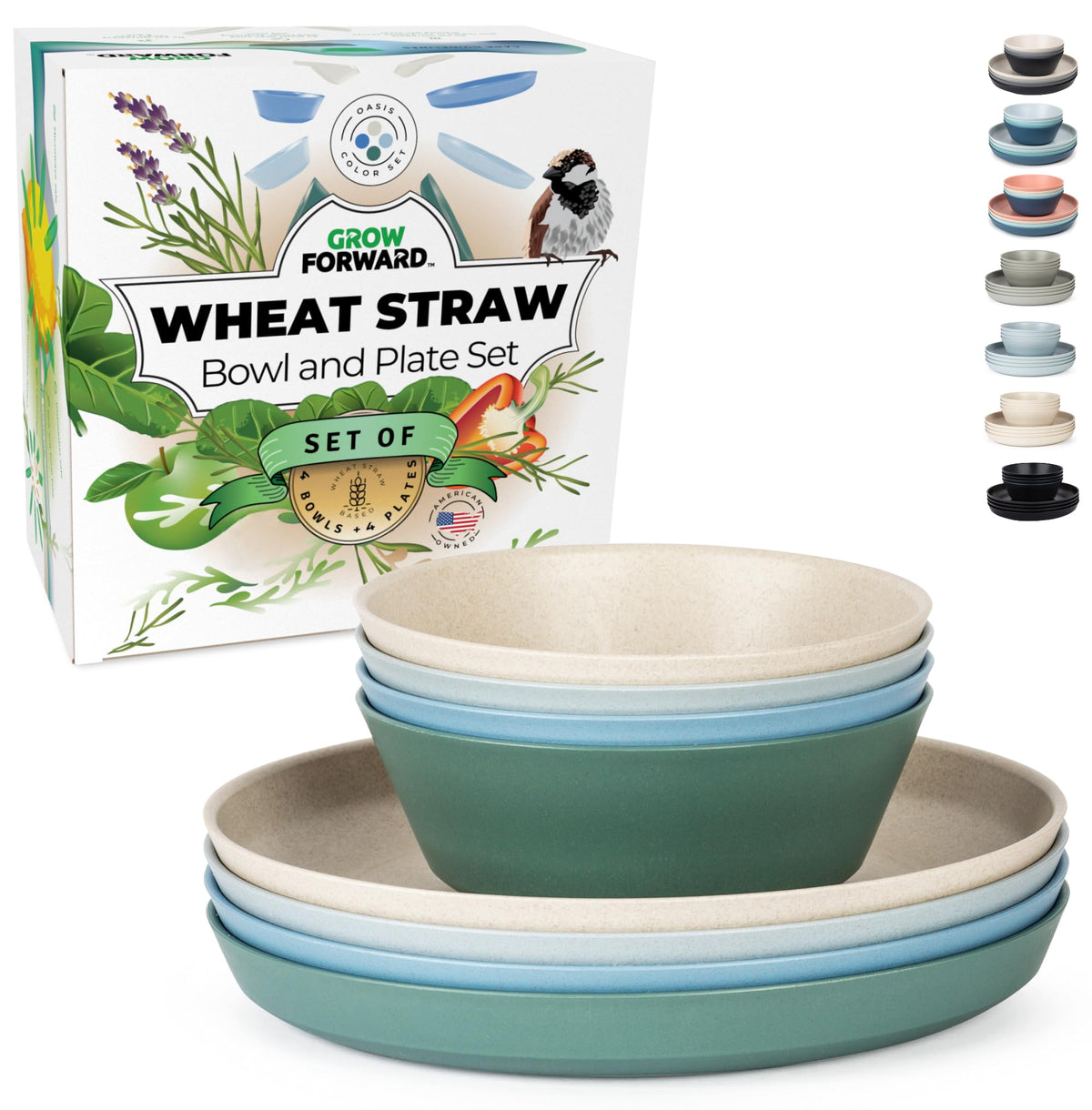 Grow Forward Oasis plates set in vibrant colors for versatile everyday dining.