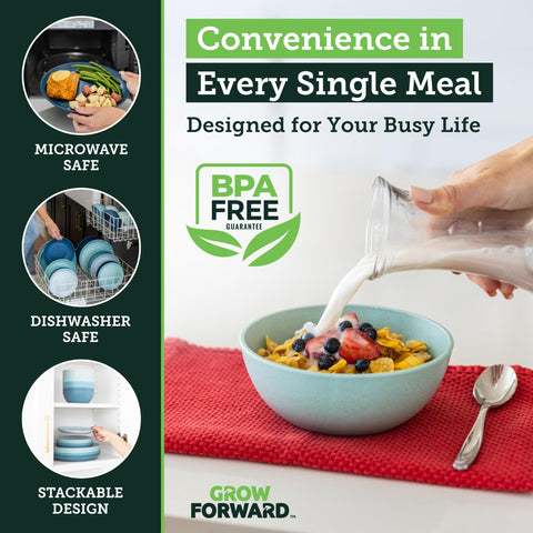 Grow Forward Seascape eco-friendly diningware enhances outdoor meals with stylish family appeal.