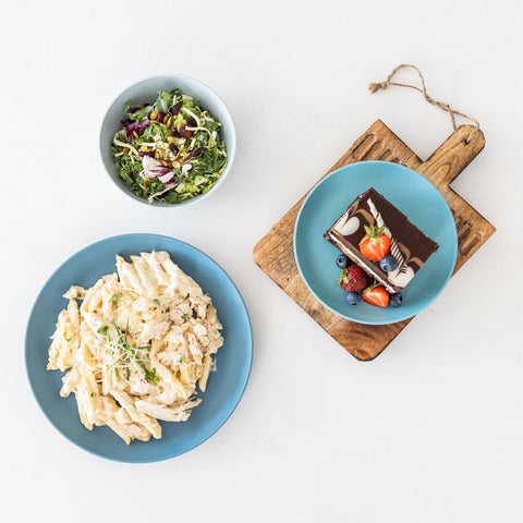 Grow Forward Seascape wheat straw dinnerware, planet-friendly choice for indoor and outdoor meals.