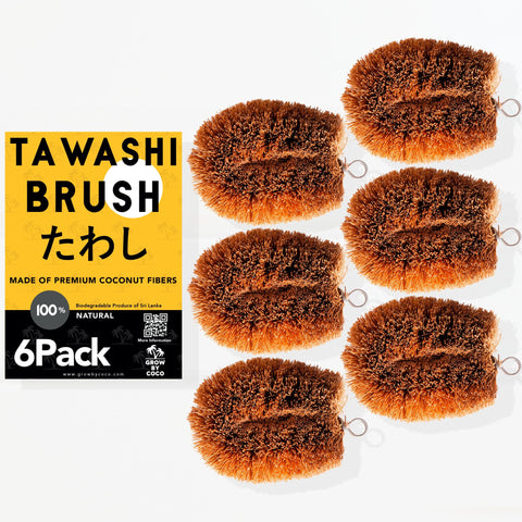 GrowByCoco Tawashi scrubs produce to remove dirt while preserving skins.