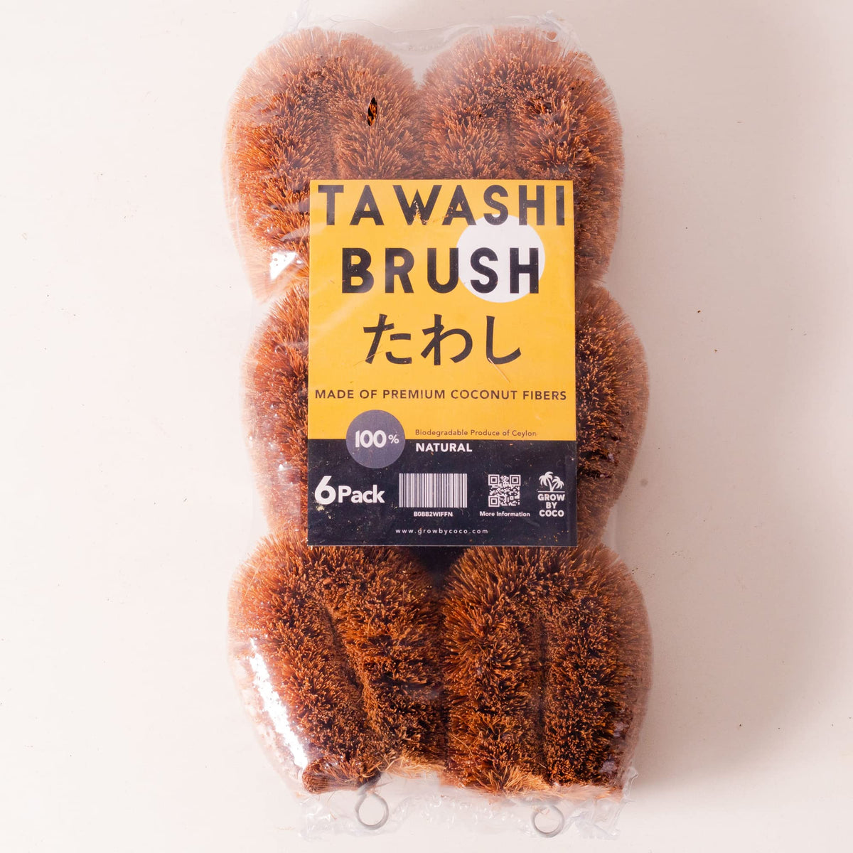 GrowByCoco Tawashi pack of six brushes for gentle produce cleaning.