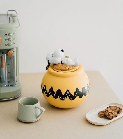 Snoopy cookies storage with airtight seal keeps treats crunchy and flavorful.
