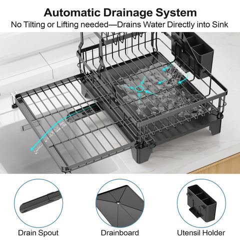GSlife utensil holder drains into the rack to keep counters dry