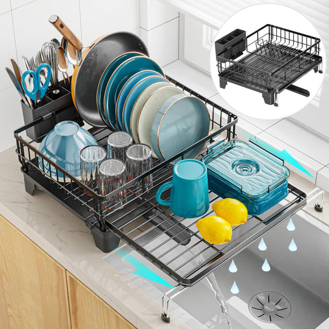 GSlife extendable rack extended, extra space for plates after meals.