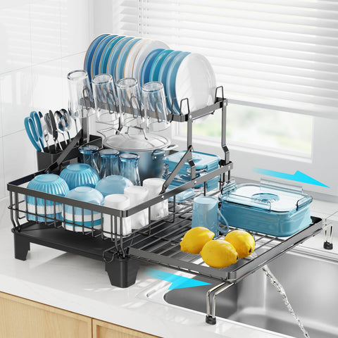 GSlife large dish drying rack extendable over sink for extra drying space