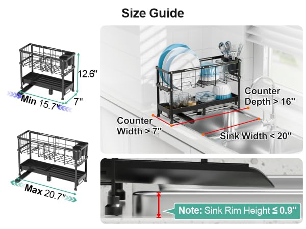 GSlife rack extended length demonstrates flexible fit beside sinks for tight counters
