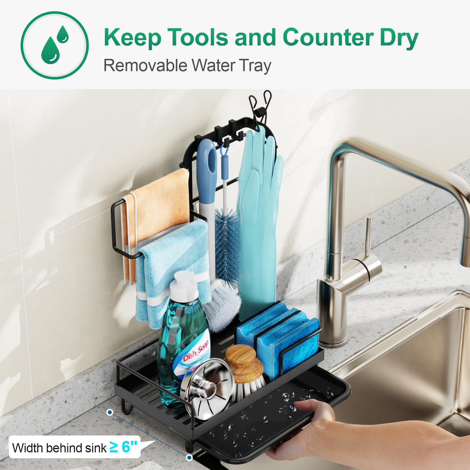 GSlife Sink Caddy pull-out drip tray keeps the counter dry.