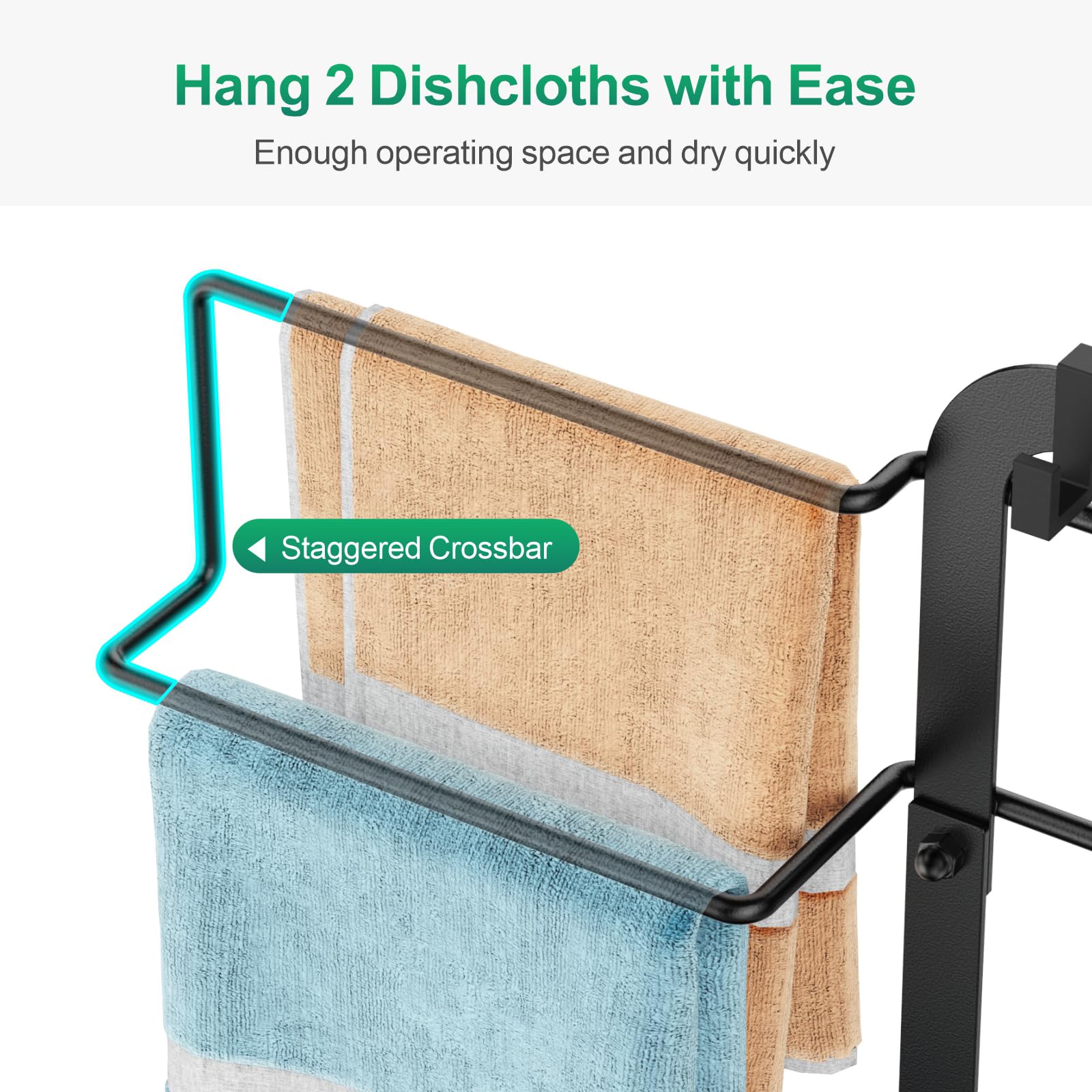 GSlife Sink Caddy rag bar demonstrates two staggered racks for faster drying.