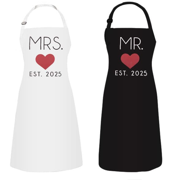 GSM Brands Mr. Est. 2025 apron front view for couples cooking together