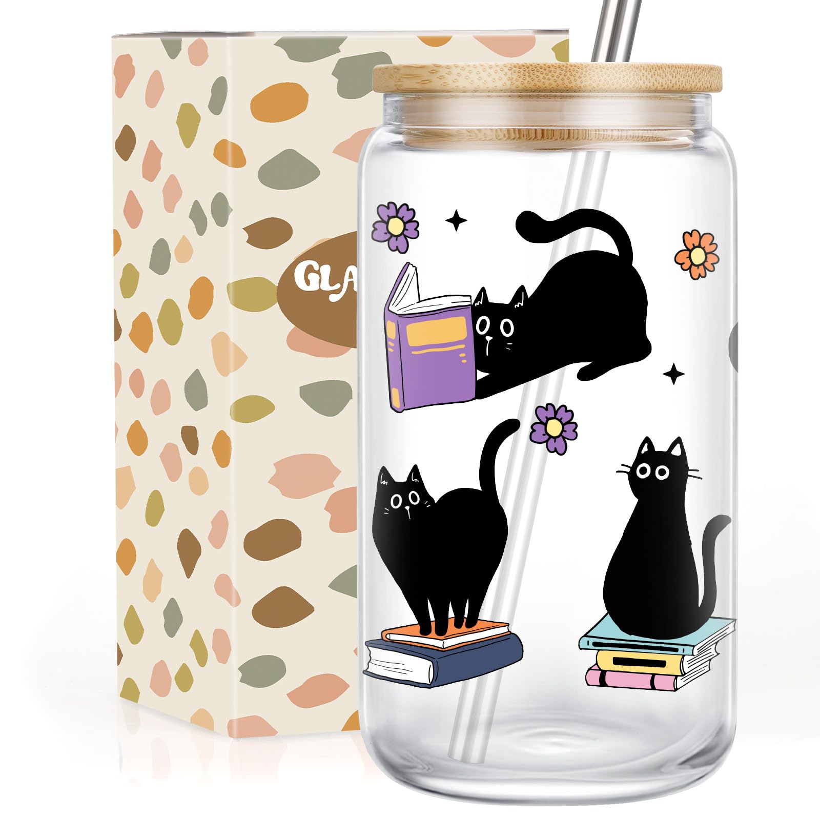 GSPY Black Cat Glass Cup front view shows sleek design for daily coffee rituals.