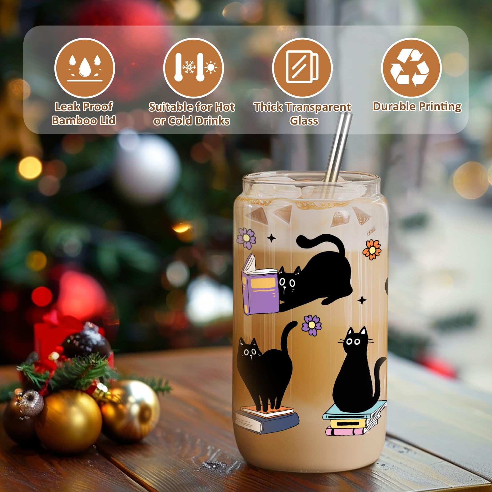 GSPY Glass cup with lid and straw offers spill-safe sipping on the go.