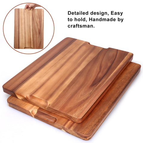 Gtencemen Acacia cutting board end finger grooves for easy lifting.