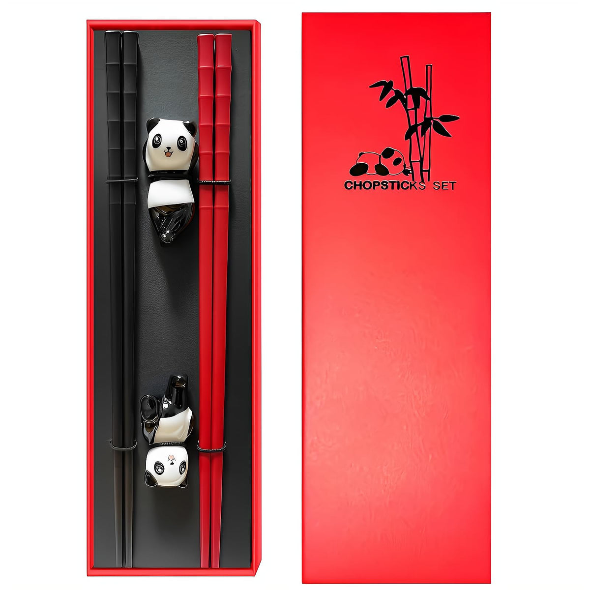 GTIEDIK panda red-black chopsticks, two pairs, for stylish everyday meals