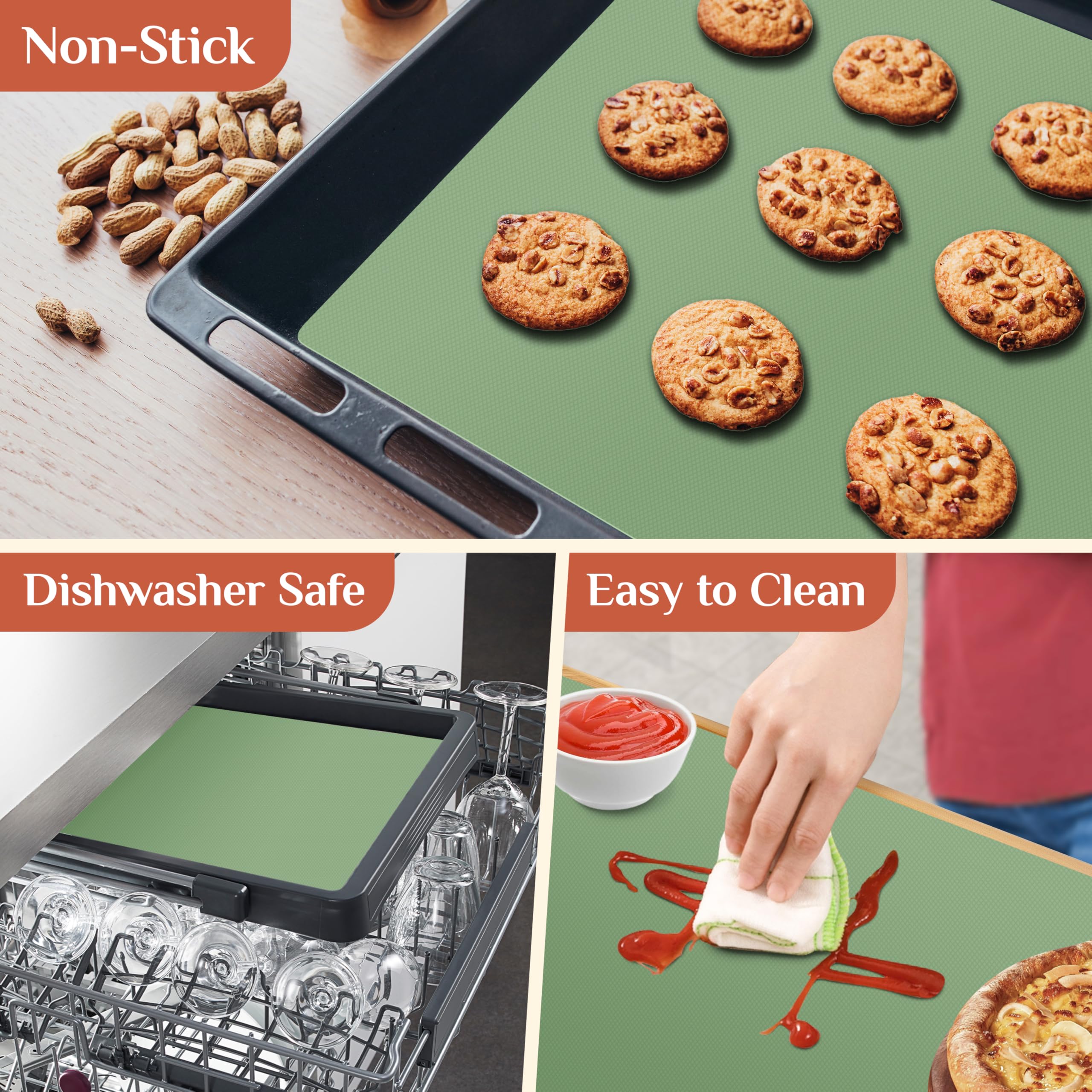 GTJ non-stick surface on silicone baking mat for easy food release