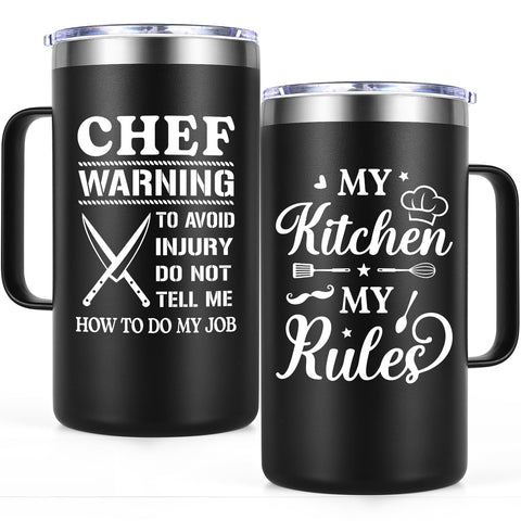 Gtmileo Chef Gifts 20oz mug front view showing sleek black finish and practical form for daily use