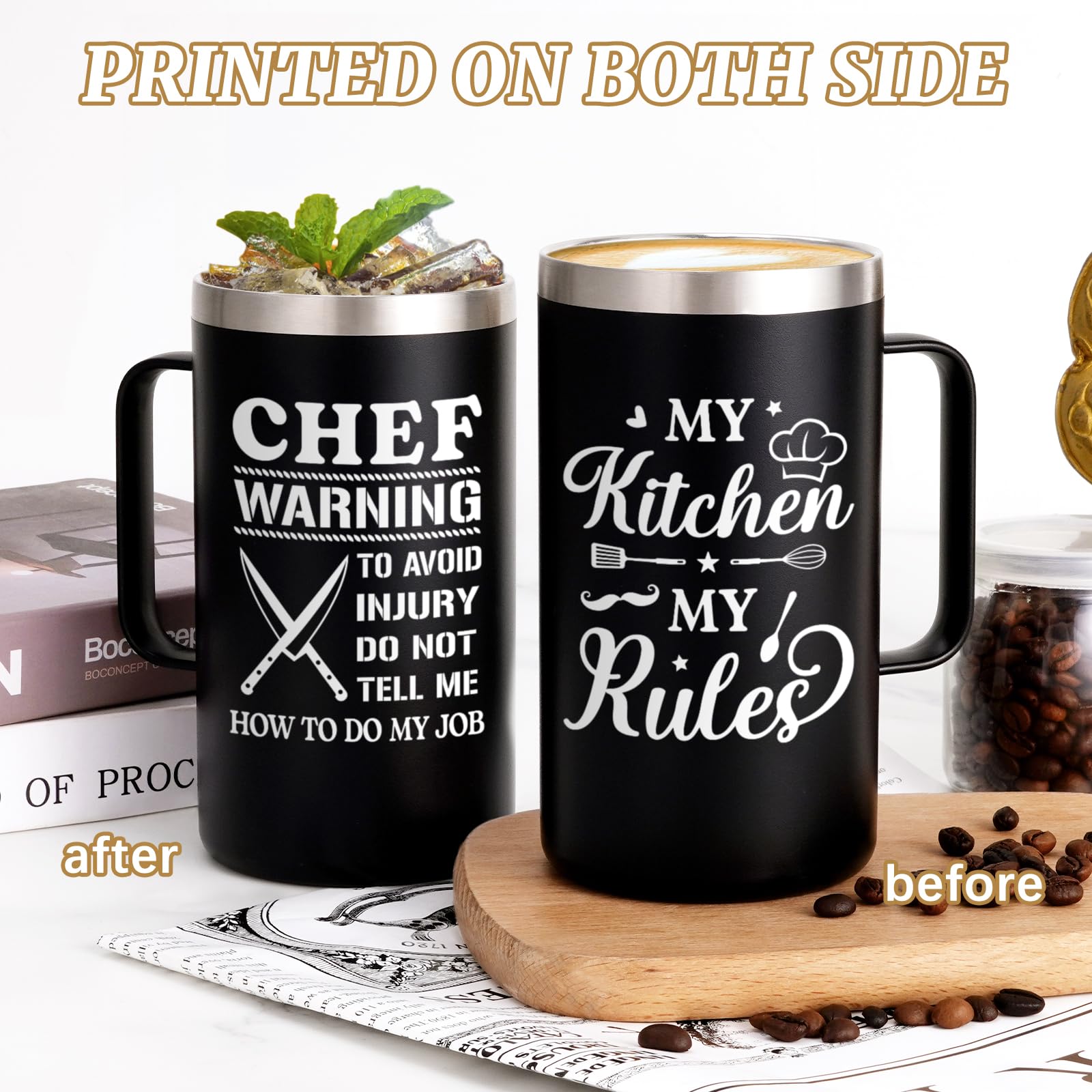 Gtmileo Chef Gifts 20oz mug with lid closed highlighting leak-proof design for travel