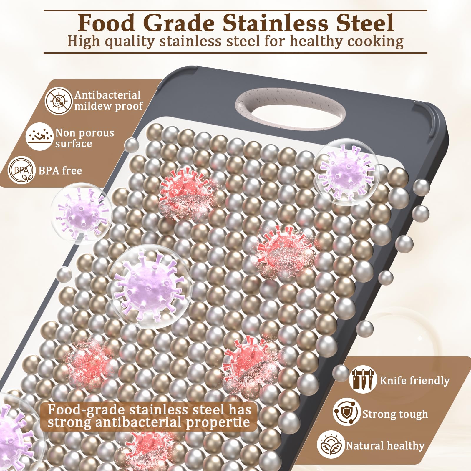 GUANCI cutting board with juice grooves to keep liquids contained while slicing.
