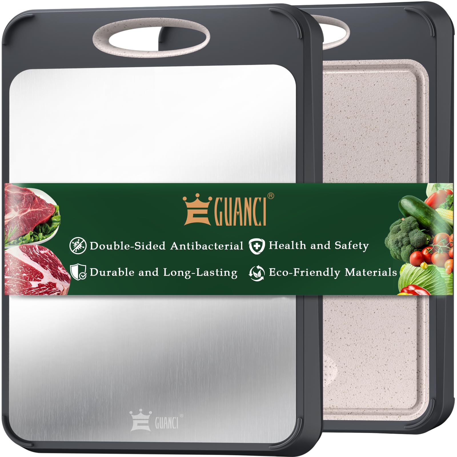 GUANCI cutting board steel side for meat, durable surface for chopping protein.