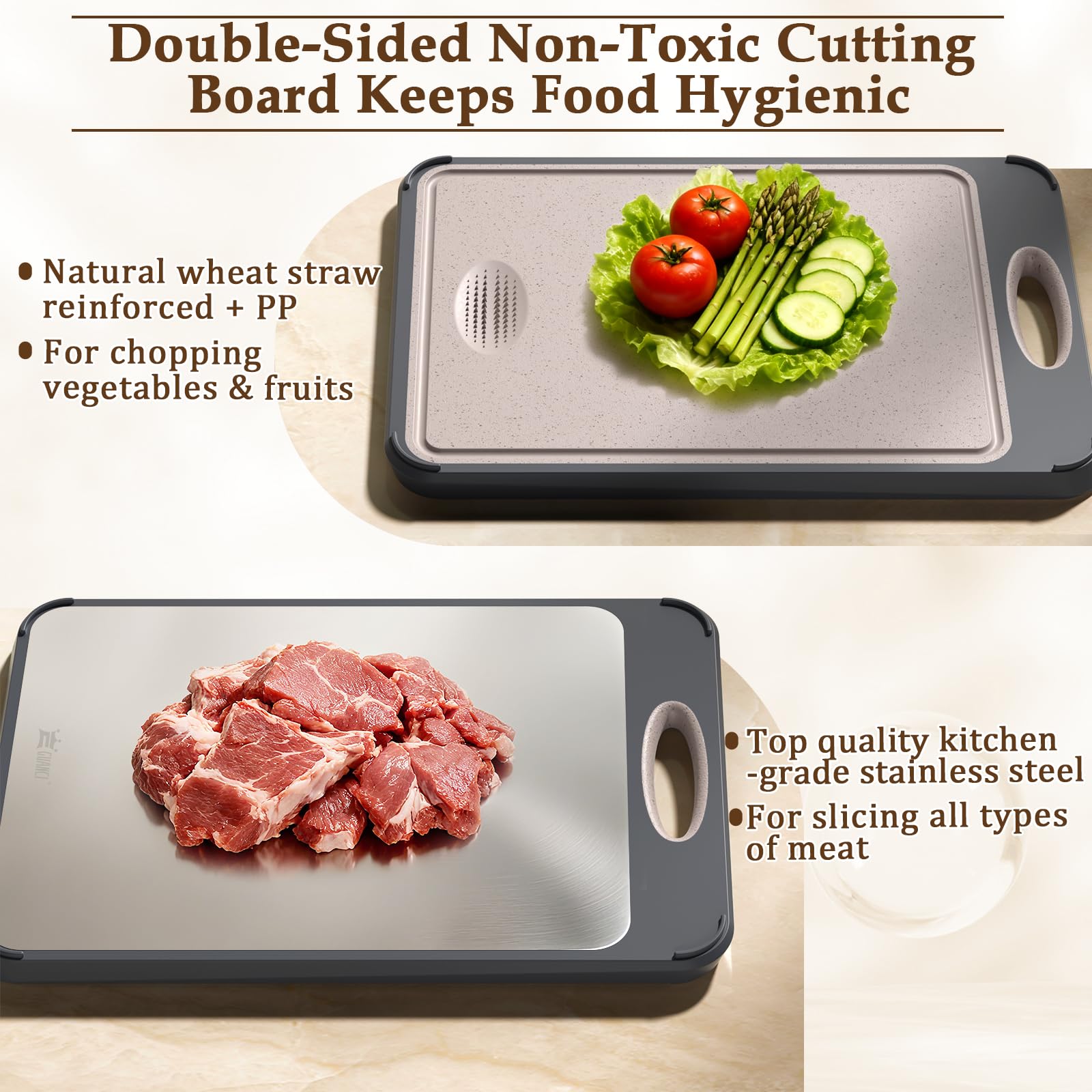 GUANCI cutting board wheat straw side for vegetables, gentle surface for produce.