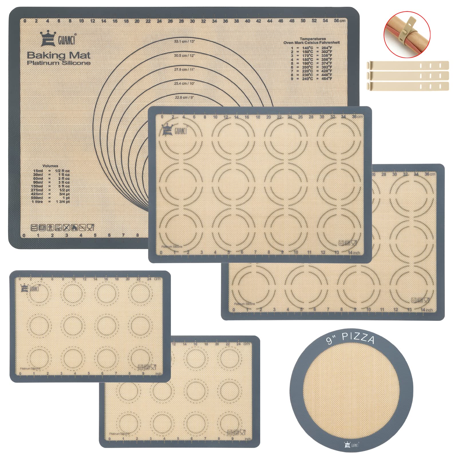 Guanci silicone baking mat set in grey, ideal for nonstick baking.