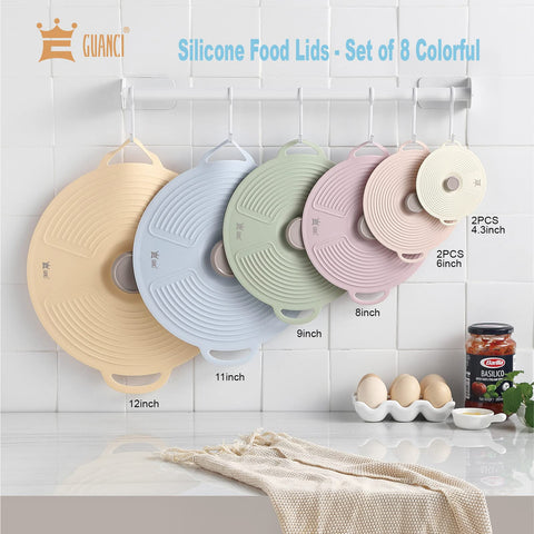 GUANCI silicone lids on a cup prevent splatter during microwaving.
