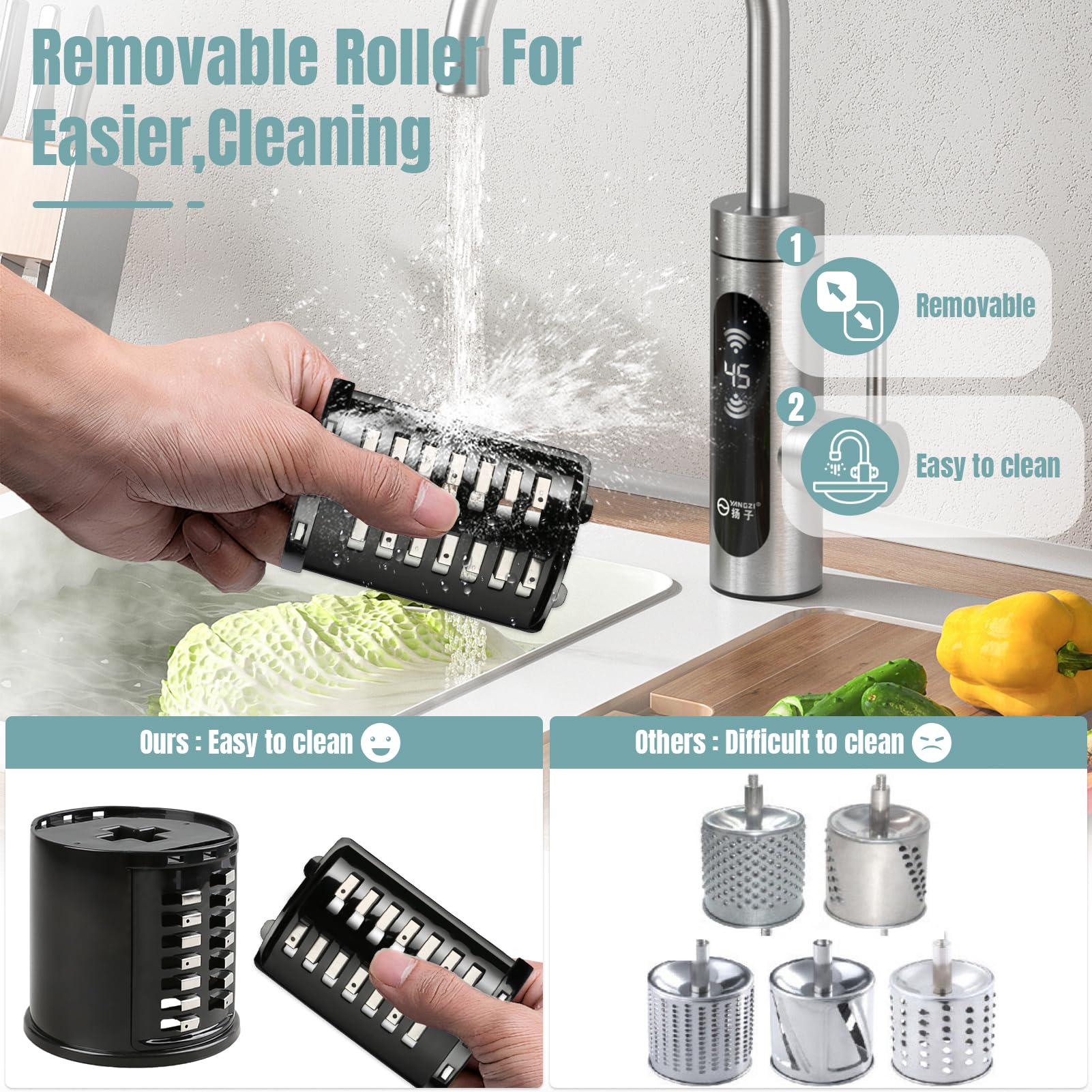 GuanQiao 4.33-inch feed spout speeds bulk slicing.