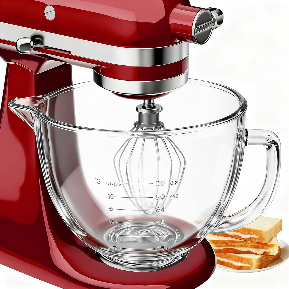 GuanQiao double-layer glass bowl designed for KitchenAid tilt-head mixers, sturdy and clear.