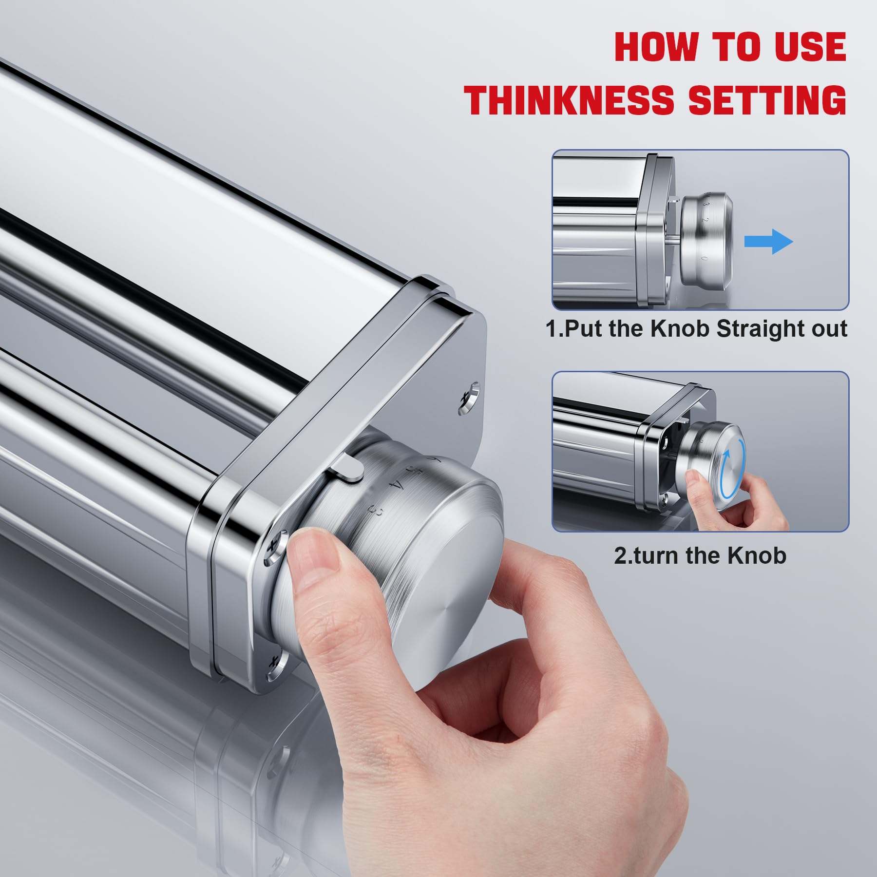 GuanQiao fettuccine cutter attachment yields even fettuccine ribbons.