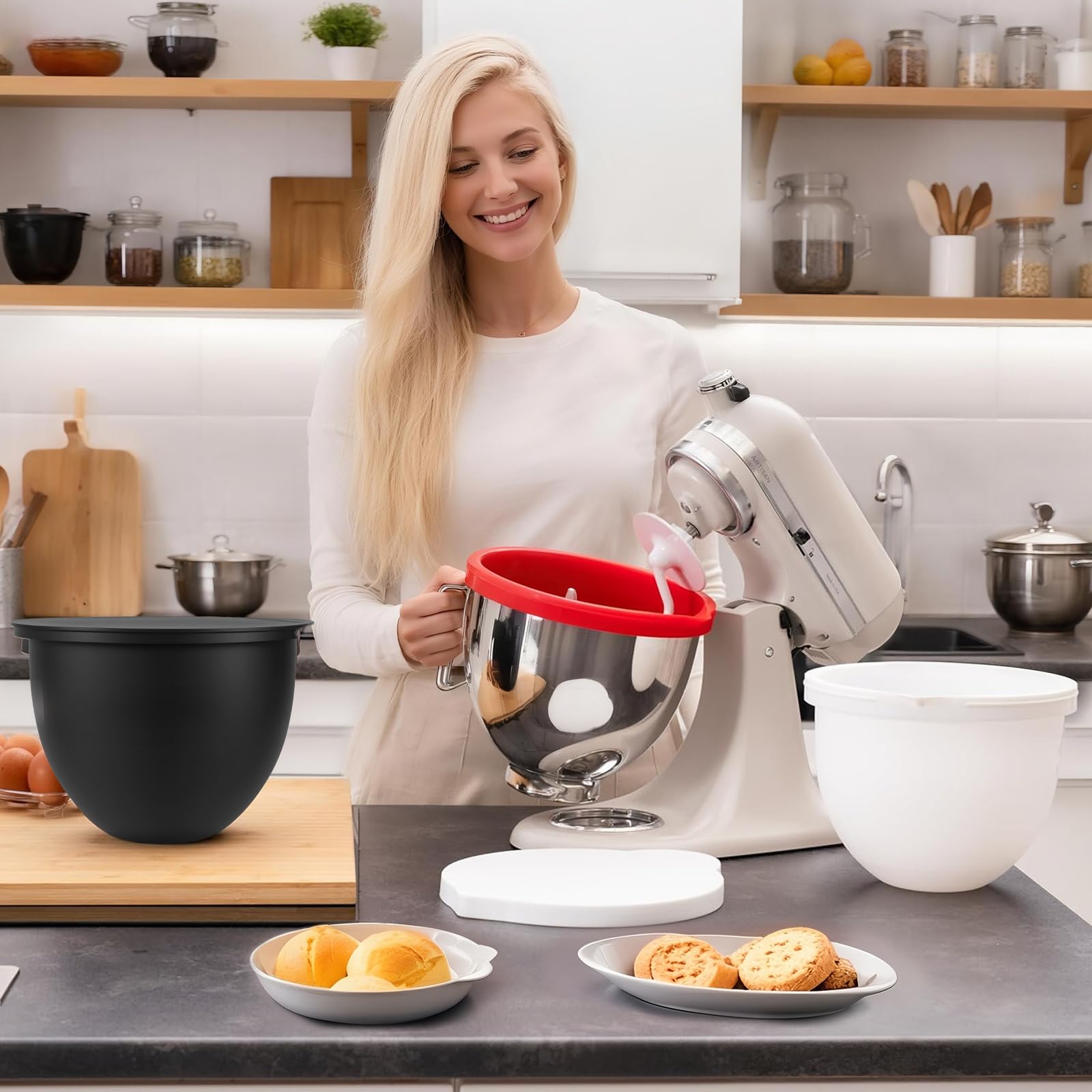 GuanQiao lids with silicone liners shown on a 5 Qt bowl for storage