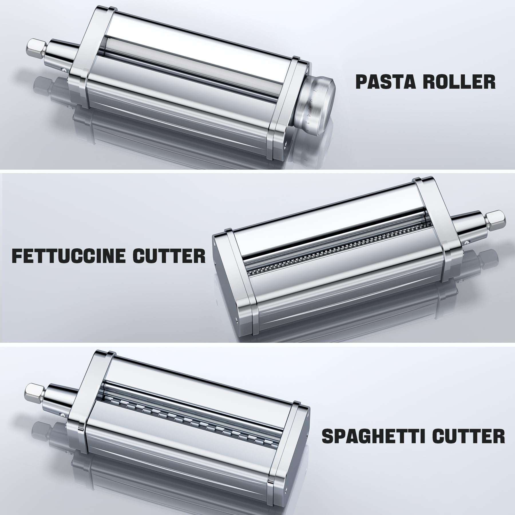 GuanQiao stainless steel rollers ensure smooth pasta rolling and clean cuts.