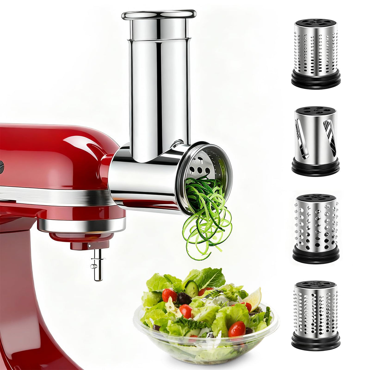 GuanQiao stainless steel slicer attachment mounted on a stand mixer for clean, even slices.